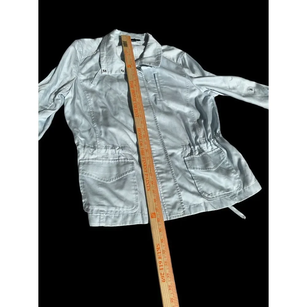 Talbots XL Twill Jacket Full‎ Zip Cinch Waist Baby Blue